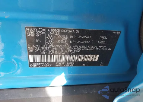 2020 Toyota Rav4 Xle z USA, uszkodzony, nr VIN JTMP1RFV2LD060667